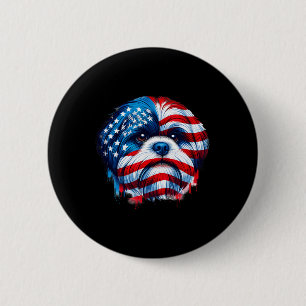Bóton Redondo 5.08cm Bandeira Americana Shih Tzu 4 De Julho Patriótico