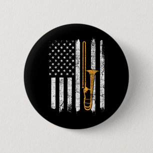 Bóton Redondo 5.08cm Bandeira Americana Trombone - Trombonista Música A