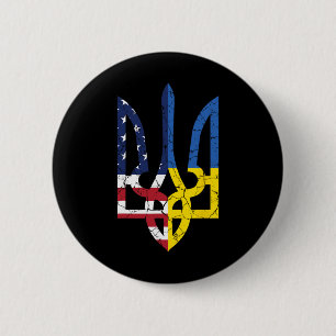 Bóton Redondo 5.08cm Bandeira Americana Ucraniana Símbolo de Amor Apoio