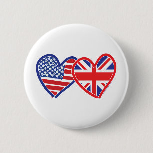 Bóton Redondo 5.08cm Bandeira Americana/Union Jack Flag Hearts