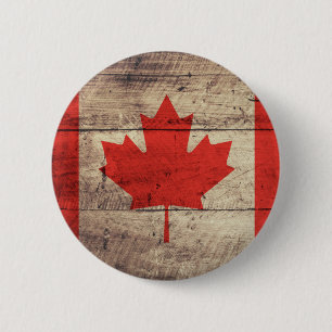 Bóton Redondo 5.08cm Bandeira canadense de madeira velha