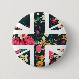Bóton Redondo 5.08cm Bandeira cor-de-rosa de Union Jack Ingleses do