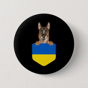 Bóton Redondo 5.08cm Bandeira da Ucrânia Cachorro Malinoi Belga no Bols