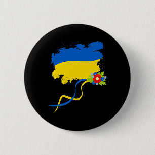 Bóton Redondo 5.08cm Bandeira da Ucrânia Com Flores Folclóricas Orgulho