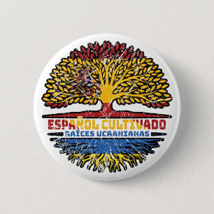 Bóton Redondo 5.08cm Bandeira das Raízes da Árvore Espanha Ucraniana