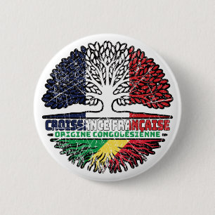 Bóton Redondo 5.08cm Bandeira das Raízes da Árvore Francesa Congolesa d