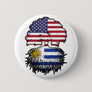 Bóton Redondo 5.08cm Bandeira das Raízes da Árvore Uruguai Americana