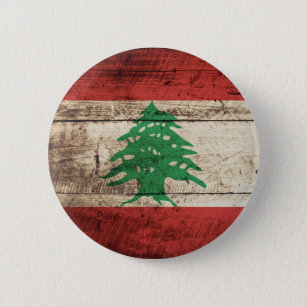 Bóton Redondo 5.08cm Bandeira de Líbano na grão de madeira velha