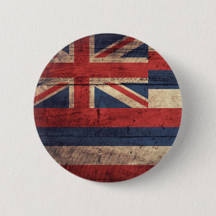 Bóton Redondo 5.08cm Bandeira de madeira velha de Havaí;