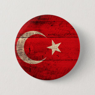 Bóton Redondo 5.08cm Bandeira de madeira velha de Turquia