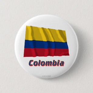 Bóton Redondo 5.08cm Bandeira de ondulação de Colômbia com nome