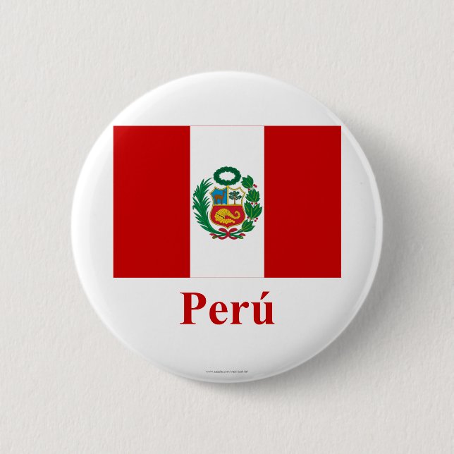 Bóton Redondo 5.08cm Bandeira de Peru com nome no espanhol (Frente)