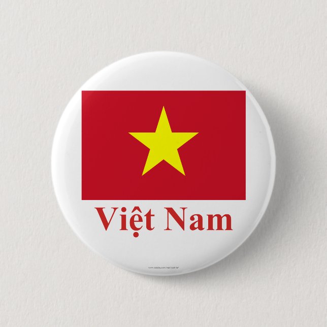 Bóton Redondo 5.08cm Bandeira de Vietnam com nome no vietnamita (Frente)
