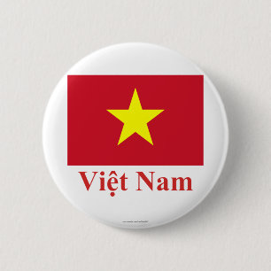 Bóton Redondo 5.08cm Bandeira de Vietnam com nome no vietnamita