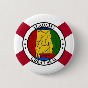 Bóton Redondo 5.08cm Bandeira do Estado do Alabama/selo do Estado sobre