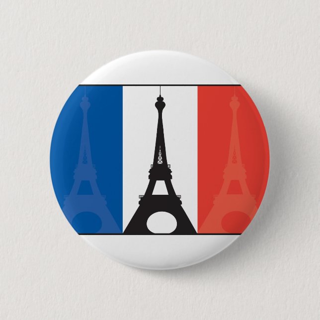 Bóton Redondo 5.08cm Bandeira e torre Eiffel francesas (Frente)