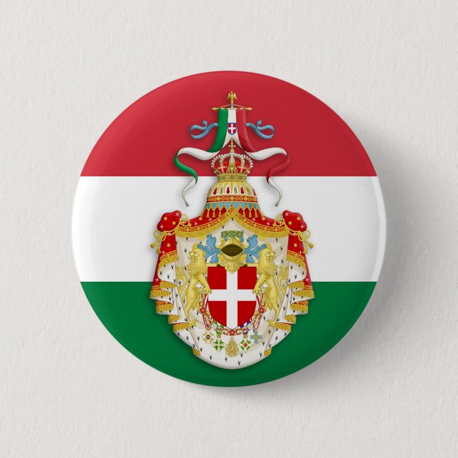 Bóton Redondo 5.08cm Bandeira italiana com insígnia do Reino de Itália (Frente)