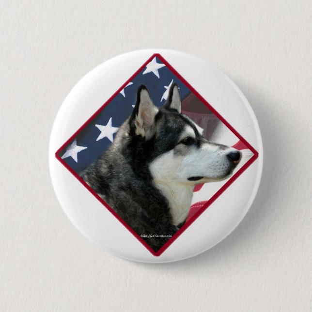 Bóton Redondo 5.08cm Bandeira Malamute do Alasca 2 (Frente)