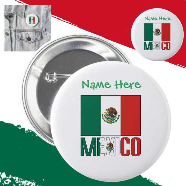 Bóton Redondo 5.08cm Bandeira Personalizada do México (Criador carregado)