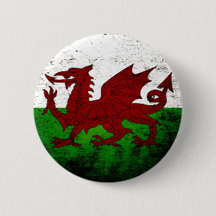 Bóton Redondo 5.08cm Bandeira preta de Wales do Grunge