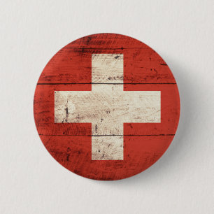 Bóton Redondo 5.08cm Bandeira suíça de madeira velha