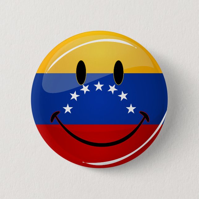 Bóton Redondo 5.08cm Bandeira venezuelana de sorriso redonda lustrosa (Frente)