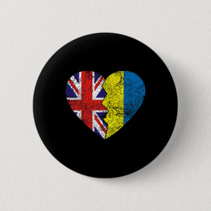 Bóton Redondo 5.08cm Bandeiras ucranianas britânicas Coração Reino Unid