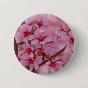 Bóton Redondo 5.08cm Banhado em flores de cerejeira japonesas cor-de-ro