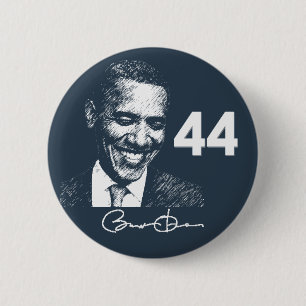 Bóton Redondo 5.08cm Barack Obama 44 presidente com assinatura