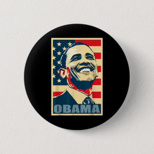 Bóton Redondo 5.08cm Barack Obama Presidente 44 American Flag Happy Dem