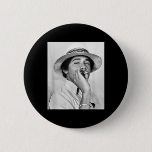 Bóton Redondo 5.08cm Barack Obama Retro Vintage Young Obama Fumando em