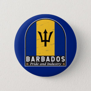Bóton Redondo 5.08cm Barbados Flag Emblem Distress Vintage