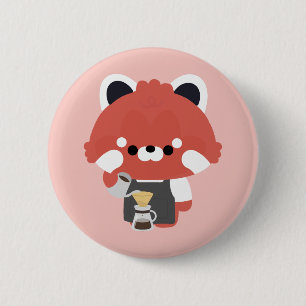 Bóton Redondo 5.08cm Barista Panda Vermelho Fofo