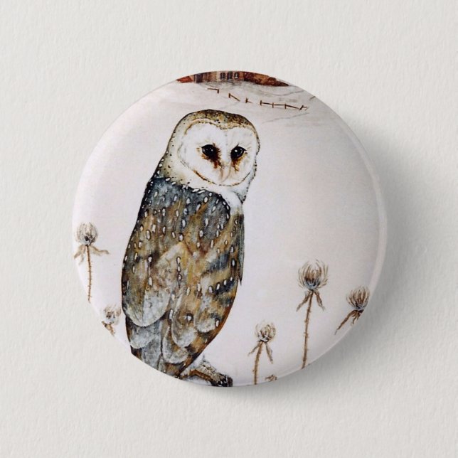 Bóton Redondo 5.08cm Barn Owl na caça (Frente)