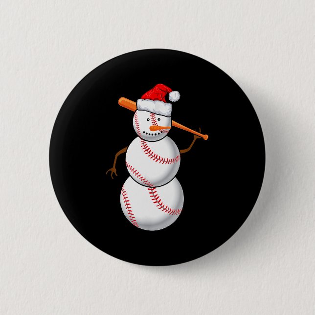 Bóton Redondo 5.08cm Baseball Fan Snowman Funny Christmas Gift  (Frente)