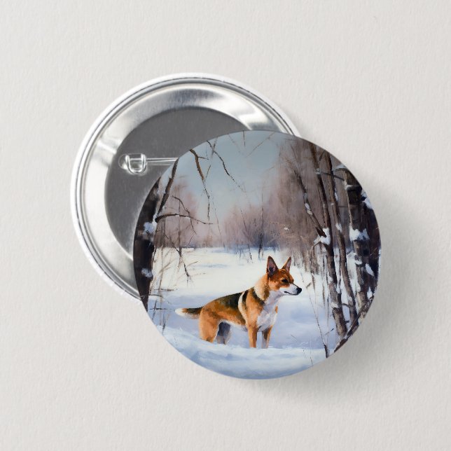 Bóton Redondo 5.08cm Basenji Deixe Nevar Natal (Frente & Verso)