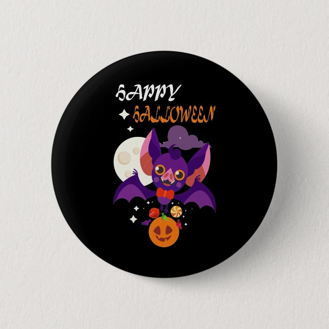 Bóton Redondo 5.08cm Bat Bonito do Halloween Oferece Ideia (Frente)