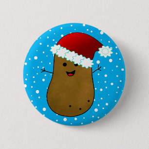 Bóton Redondo 5.08cm Batata de Natal com Chapéu de Papai Noel