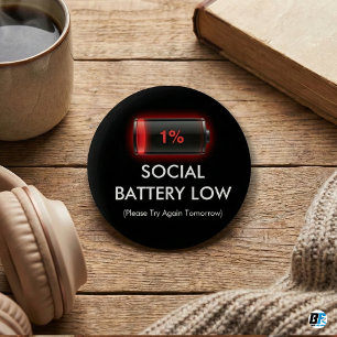 Bóton Redondo 5.08cm Bateria Social Divertida Baixa 1% Barra de Carrega