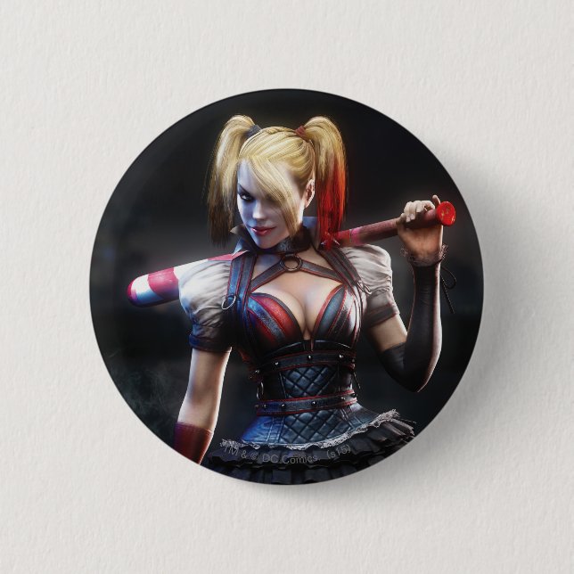 Bóton Redondo 5.08cm Batman Arkham Knight | Harley Quinn com Bat (Frente)