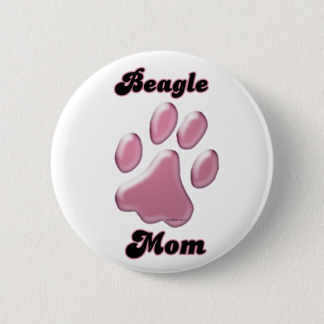 Bóton Redondo 5.08cm Beagle Mãe Pawprint Rosa - Botão (Frente)