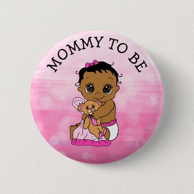 Bóton Redondo 5.08cm Bebê de cor Mãe para ser Chá de fraldas de menina (Frente)
