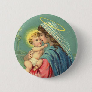 Bóton Redondo 5.08cm Bebê Jesus e botão da Virgem Maria