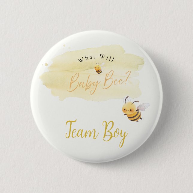 Bóton Redondo 5.08cm Bee Gender Reveal Button Team Boy (Frente)
