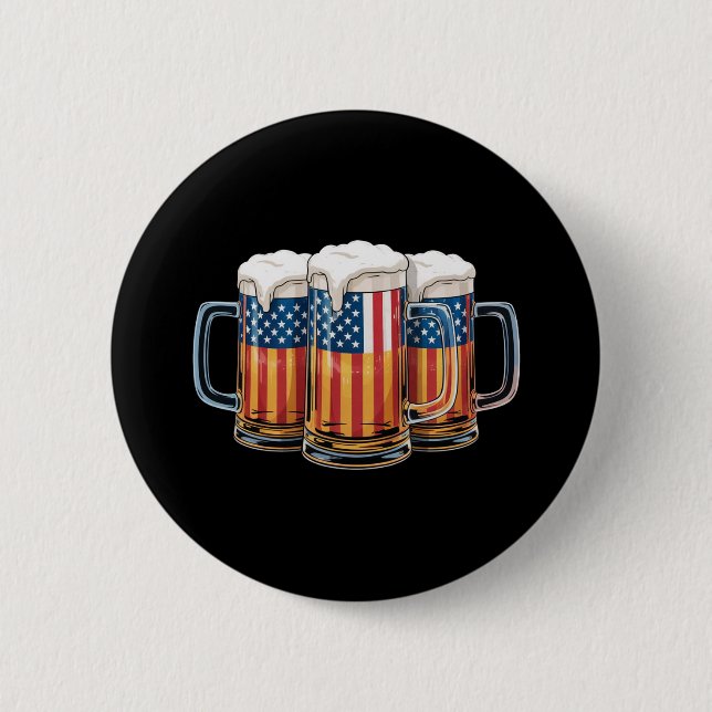 Bóton Redondo 5.08cm Beer American Flag 4 de julho Merica Bebendo EUA (Frente)