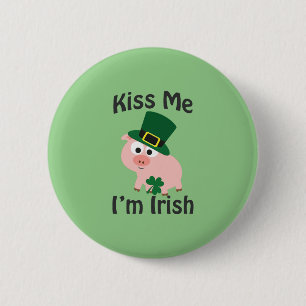 Bóton Redondo 5.08cm Beije-me, sou o Porco Irlandês