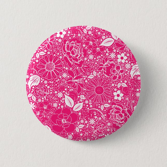 Bóton Redondo 5.08cm Beleza Botânica Rosa Quente (Frente)