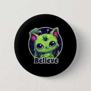 Bóton Redondo 5.08cm Belive De Gato De Alienígena Bonita Em Ufo Kawaii