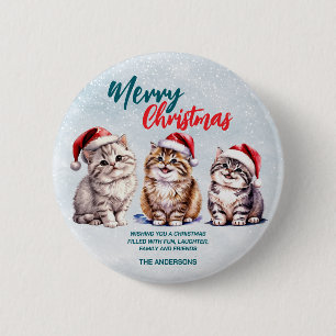 Bóton Redondo 5.08cm Belo gato gato de Santa de aquarela Feliz Natal