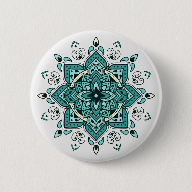 Bóton Redondo 5.08cm Belo Turquoise Mandala design (Frente)